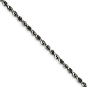 3mm Sterling Silver & Black Plated Solid Rope Chain Necklace, 24 Inch